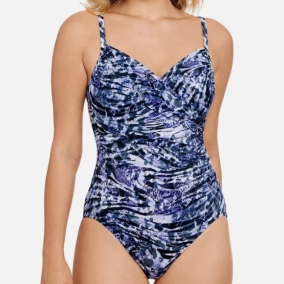 NWT! Swim Solutions Multi Color Printed Slimming One Piece Swimsuit NEW! - Picture 1 of 3
